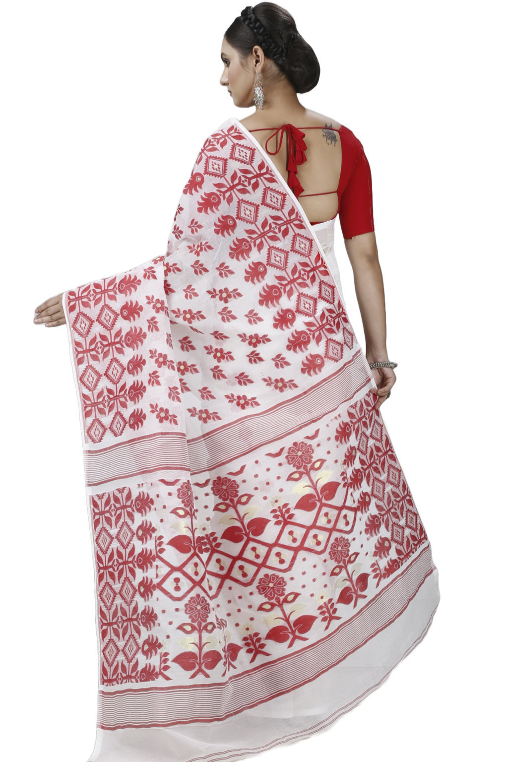 White Pure Cotton Urmila Jamdani Saree (1127)